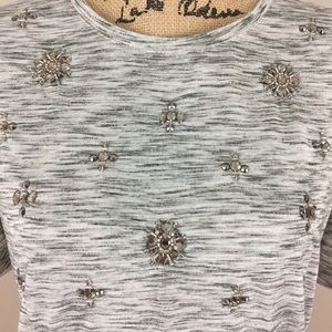 LOFT Rhinestone Embellished Heather Gray Tee, M